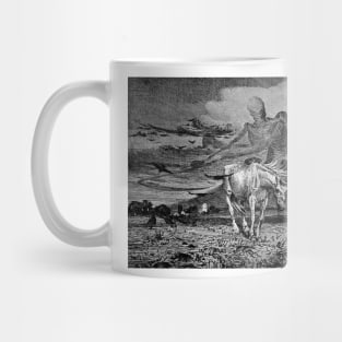 A ghost-like figure of Death appears riding on a horse holding a scythe - Soren Lünd Mug